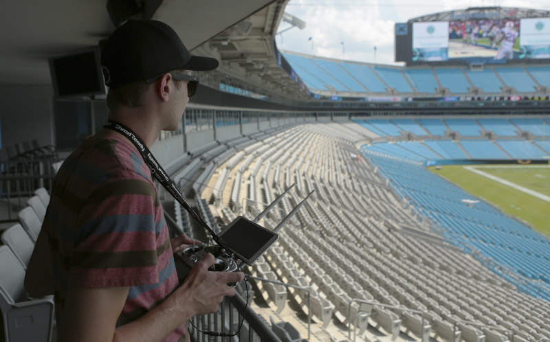 nowsay zach flying drone in carolina panthers stadium
